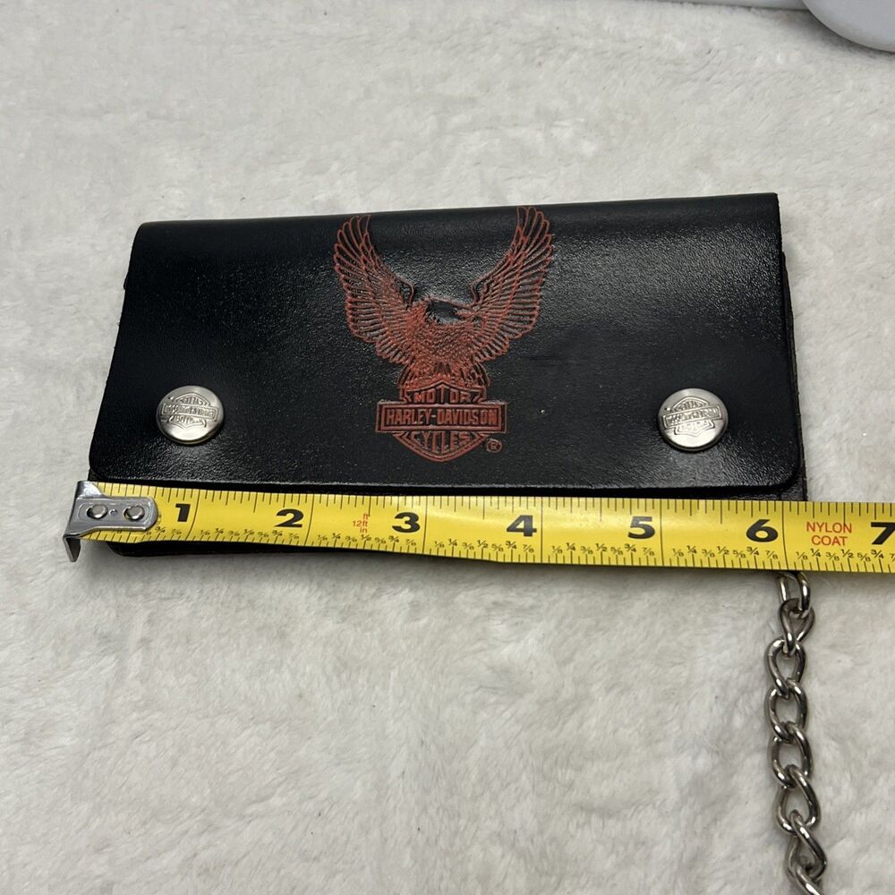 80's Vintage Harley Davidson Black USA Leather Wallet With Chain Eagle Logo Red - Picture 11 of 13